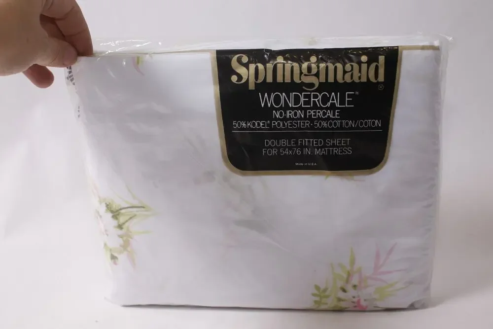 70s Floral Sealed Springmaid Wondercale Double Fitted Sheet for 54x76